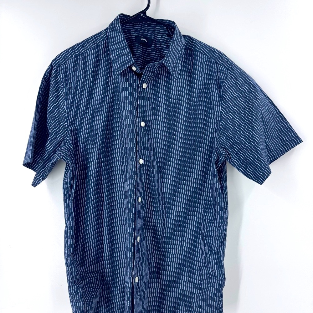 Theory Navy Textured Button Down‎ Shirt - Picture 2 of 8